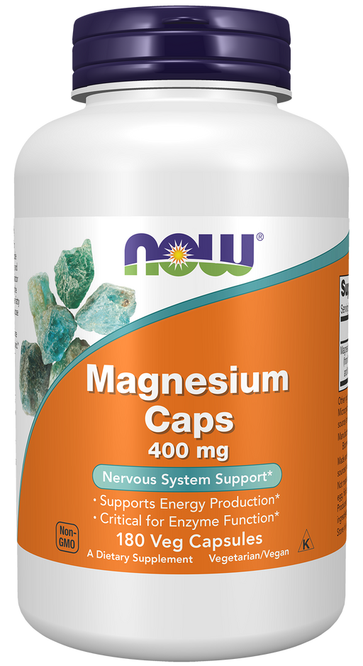 NOW Foods Magnesium 400 mg, 180 veg capsules, front of bottle