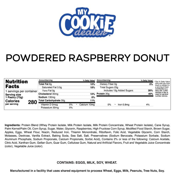My Cookie Dealer Protein Toaster Pastry Raspberry Donut nutrition facts, ingredients, and directions