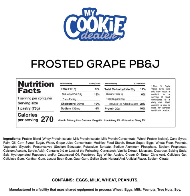 My Cookie Dealer Protein Toaster Pastry Frosted Grape PB&J nutrition facts, ingredients, and directions