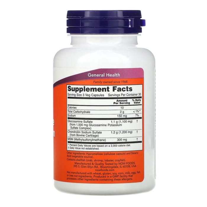 NOW Foods Glucosamine & Chondroitin with MSM, 90 Veg Capsules Supplement Facts and ingredient panel