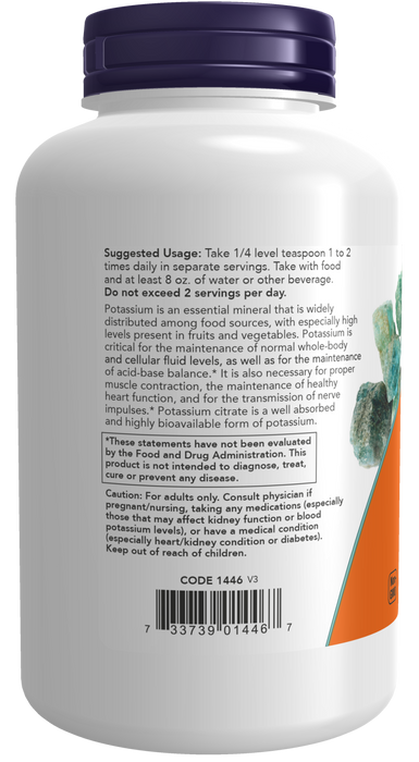 NOW Foods Potassium Citrate Powder, 12 oz, back label