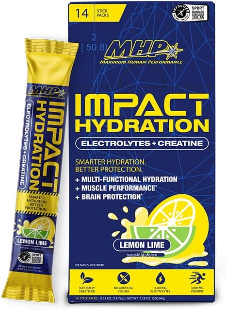 MHP Impact Hydration Stick Packs – Electrolyte Recovery & Endurance Drink Mix - Lemon Lime 14 Stick Packs | Tigerfitness.com
