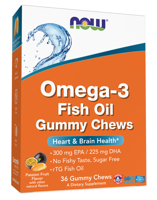 NOW Foods Omega-3 Fish Oil Gummy Chews, 36 count, front of pack