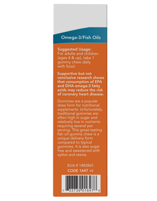 NOW Foods Omega-3 Fish Oil Gummy Chews, 36 count, right side of pack