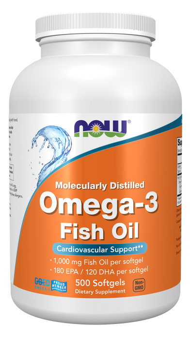 NOW Foods Omega-3, 500 softgels, front of bottle