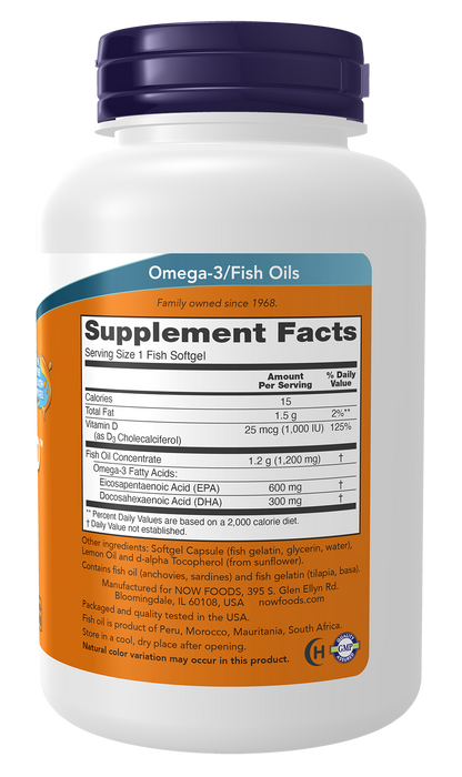 NOW Foods Ultra Omega 3-D, 90 fish softgels, right side supplement facts label