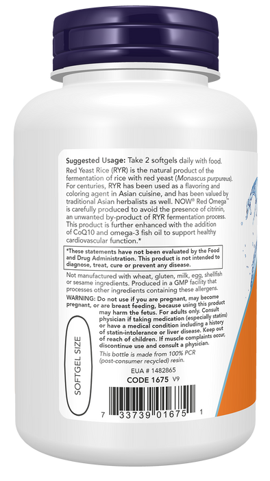NOW Foods Red Omega, 90 softgels, left side of bottle