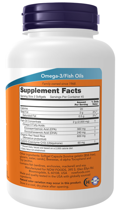 NOW Foods Red Omega, 90 softgels, right side of bottle showing supplement facts