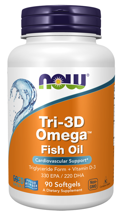 NOW Foods Tri-3D Omega, 90 softgels, front of bottle