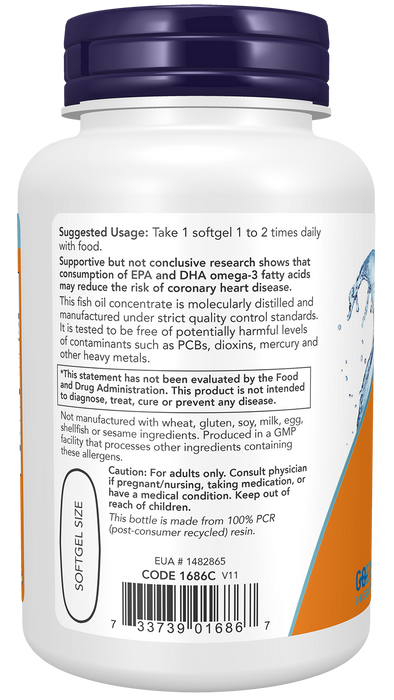 NOW Foods Tri-3D Omega, 90 softgels, left side ingredient label