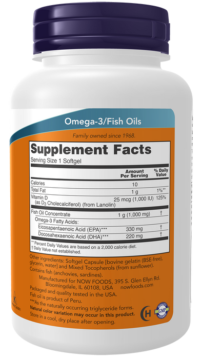 NOW Foods Tri-3D Omega, 90 softgels, right side supplement facts label