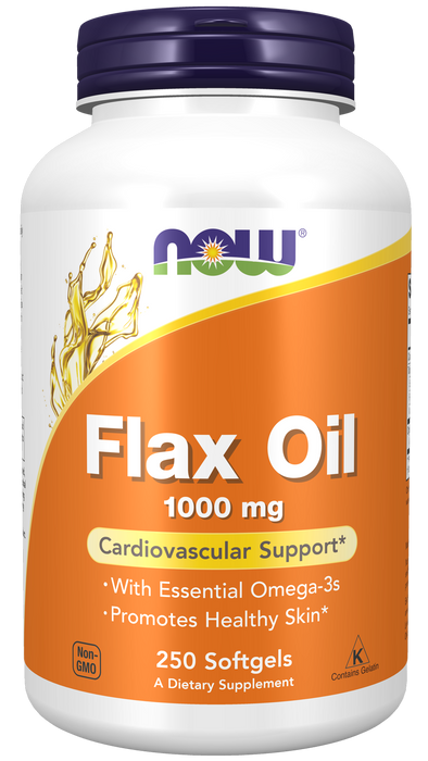 NOW Foods Flax Oil 1000 mg, 250 softgels, front of bottle