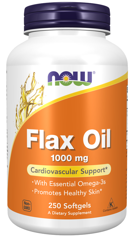 NOW Foods Flax Oil 1000 mg, 250 softgels, front of bottle