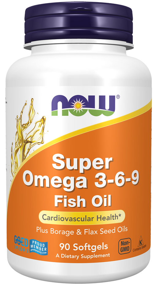 NOW Foods Super Omega 3-6-9 1200mg, 90 softgels, front of bottle