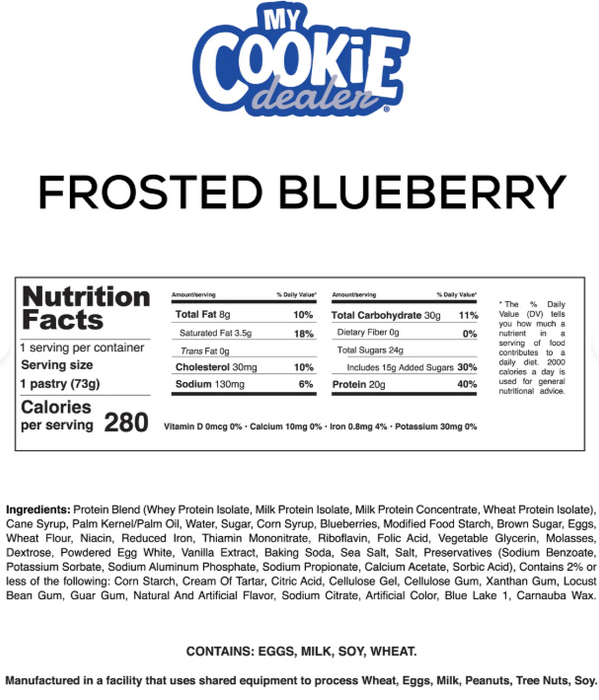 My Cookie Dealer Protein Toaster Pastry Blueberry nutrition facts, ingredients, and directions