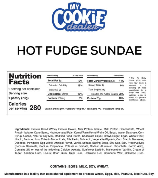 My Cookie Dealer Protein Toaster Pastry Hot Fudge Sundae nutrition facts, ingredients, and directions