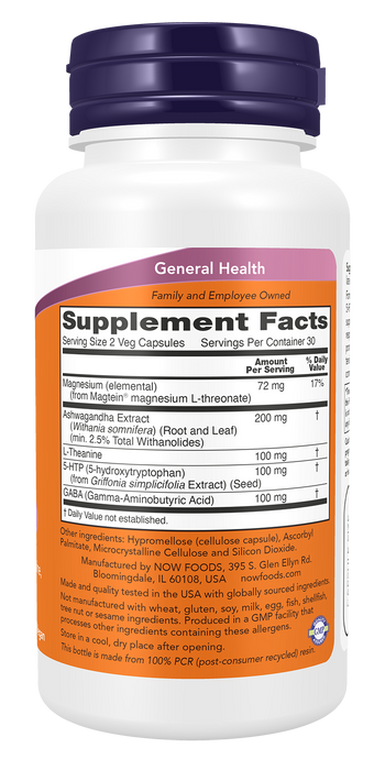 NOW Foods Magtein Calm, 60 veg capsules, right angle of bottle