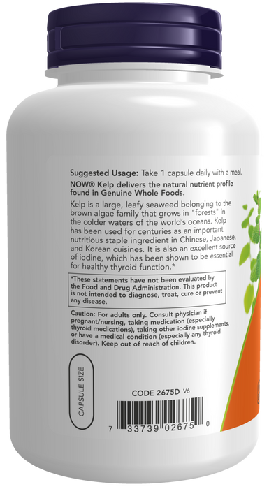 NOW Foods Kelp, 250 Veg Capsules, back of bottle