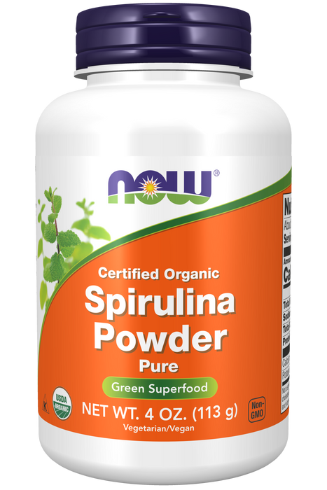 NOW Foods Organic Spirulina Powder, 4 oz, front of bottle