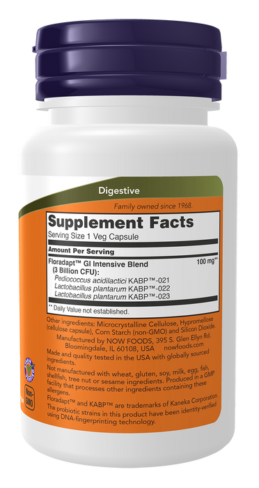 NOW Foods Intestinal Bacteria Support, 60 Veg Capsules, right side of bottle