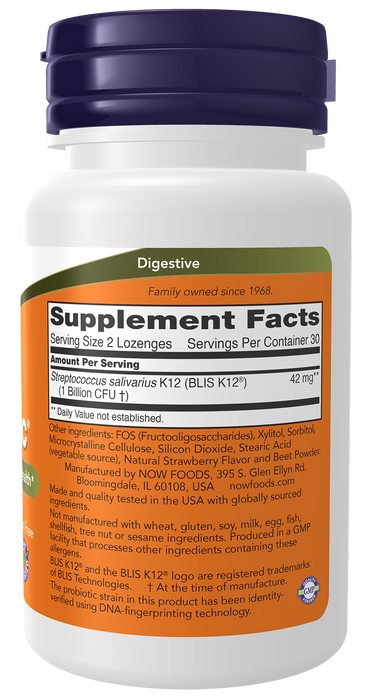 NOW Foods OralBiotic Lozenges, 60 lozenges, right side of bottle