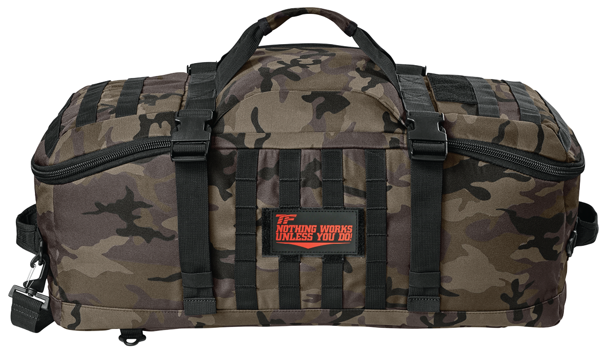 Tiger Fitness Tactical Barrel Duffel Bag (Comes with 3D TF NWUYD Black/Orange Logo Patch)
