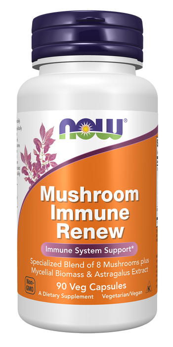 NOW Foods Mushroom Immune Renew Veg Capsules, 90 count, front of bottle