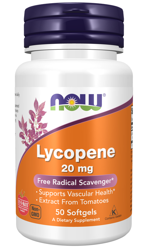 NOW Foods Lycopene 20 mg, 50 softgels, front of bottle