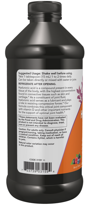 NOW Foods Hyaluronic Acid Liquid, 16 fl oz, back of bottle
