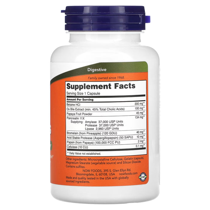 NOW Foods Super Enzymes supplement facts and ingredient label 90ct