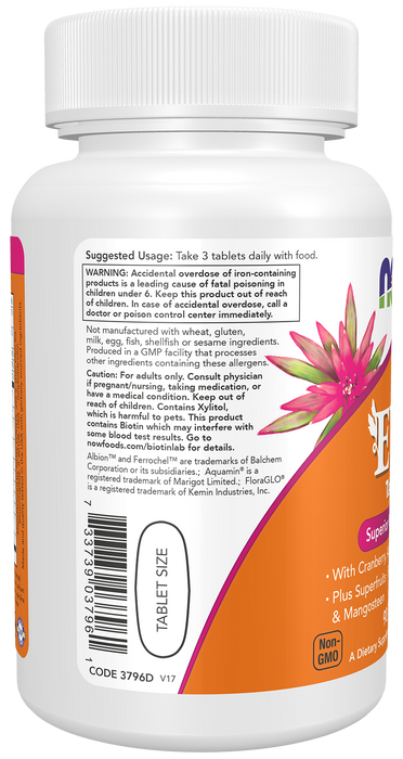 NOW Foods Eve Women's Multiple Vitamin, 90 tablets, left side of bottle label