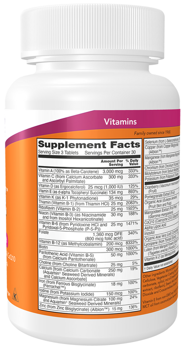 NOW Foods Eve Women's Multiple Vitamin, 90 tablets, right side of bottle label