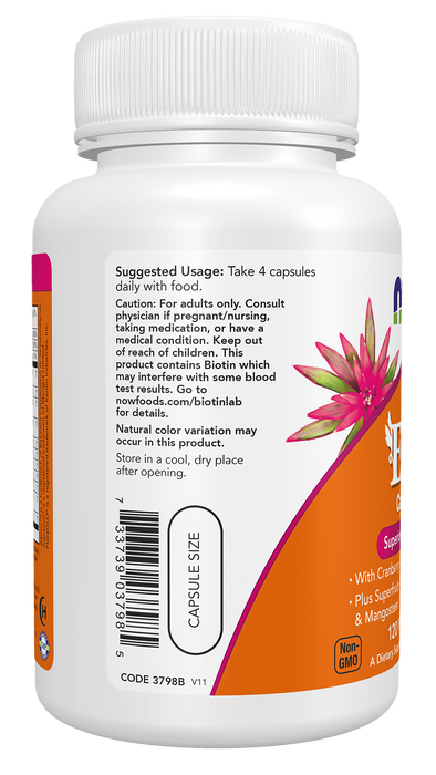 NOW Foods Eve Women's Multiple Vitamin, 120 veg capsules, left side of bottle label