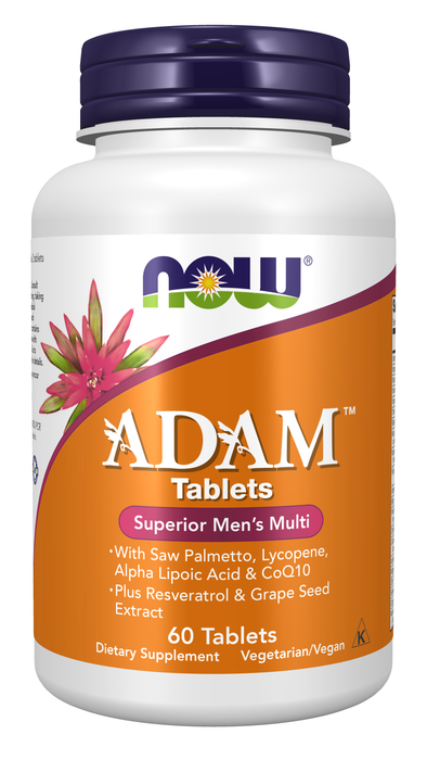 NOW Foods ADAM Men's Multiple Vitamin, 60 Tablets, front of bottle