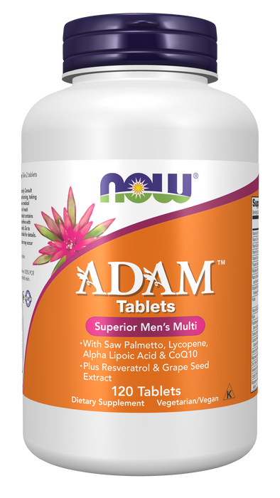 NOW Foods ADAM Men's Multiple Vitamin, 120 Tablets, front of bottle