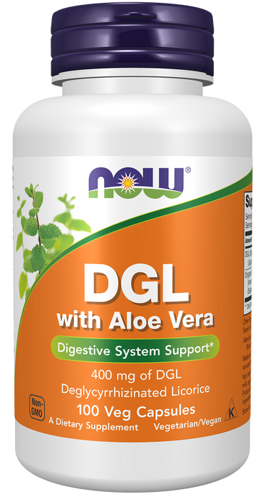 NOW Foods DGL with Aloe Vera, 100 veg capsules, front of bottle