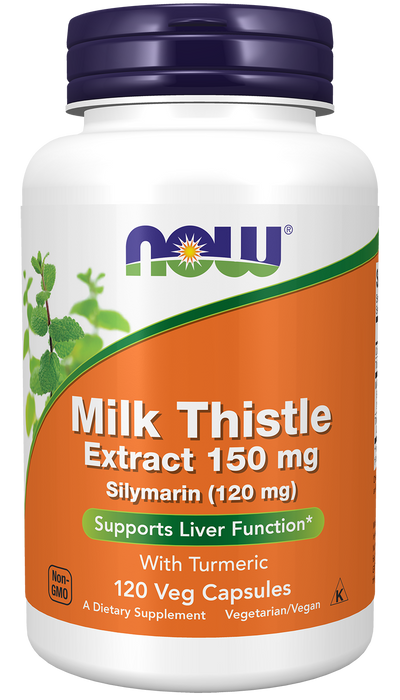 NOW Foods Milk Thistle Extract 150 mg Veg Capsules, 120 count, front of bottle