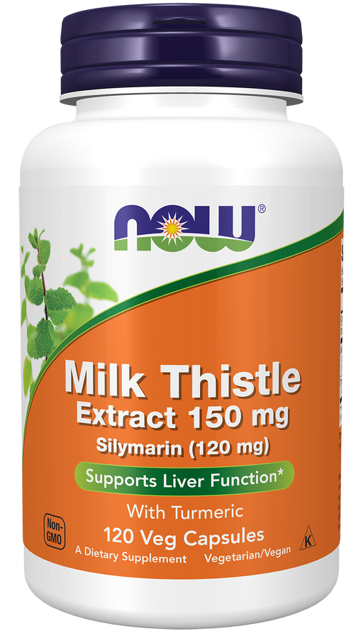 NOW Foods Milk Thistle Extract 150 mg Veg Capsules, 120 count, front of bottle
