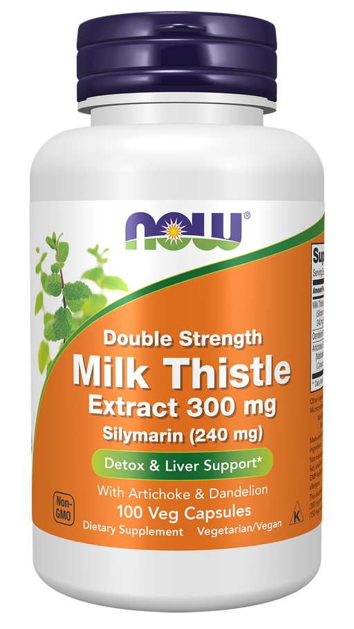 NOW Foods Milk Thistle Extract Double Strength 300 mg Veg Capsules, 100 count, front of bottle