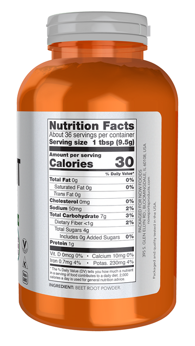 NOW Foods Beet Root Powder, 12 oz, right side panel