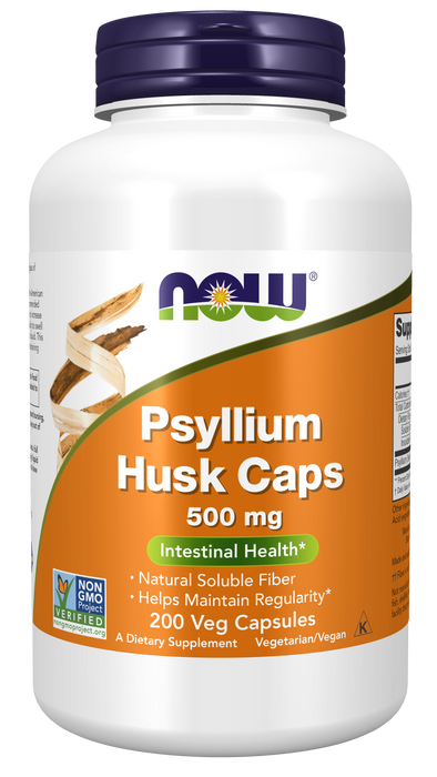 NOW Foods Psyllium Husk Caps 500 mg, 200 veg capsules, front of bottle