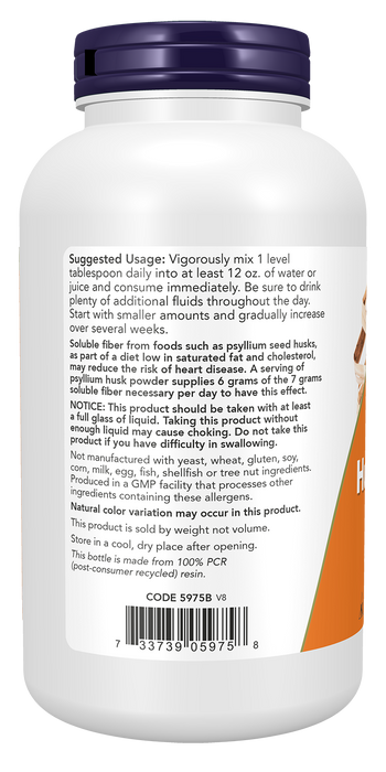 NOW Foods Psyllium Husk Powder, 12 oz, left side of bottle