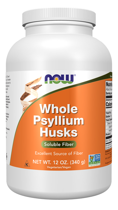 NOW Foods Psyllium Husks, Whole, 12 oz, front of bottle
