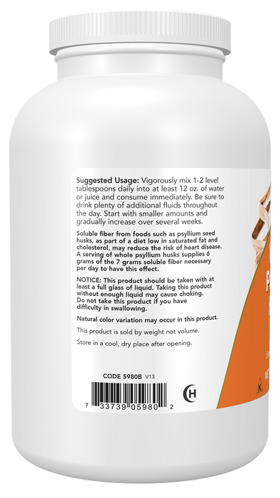 NOW Foods Psyllium Husks, Whole, 12 oz, left side of bottle