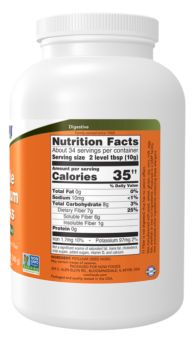 NOW Foods Psyllium Husks, Whole, 12 oz, right side of bottle