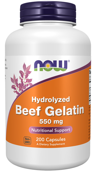 NOW Foods Beef Gelatin 550 mg, 200 Capsules, front of bottle