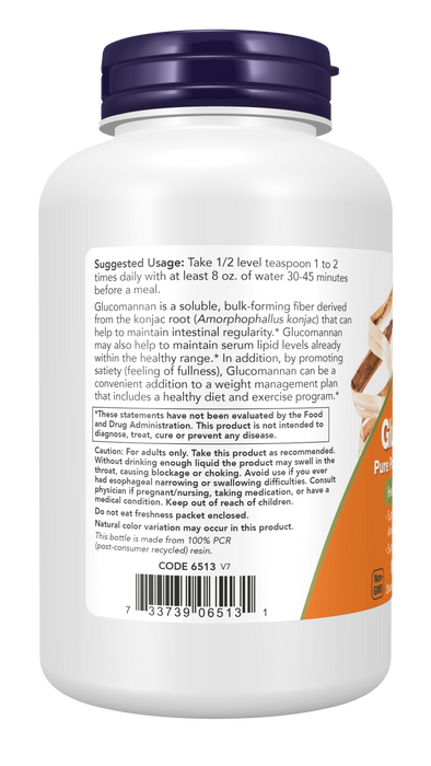 NOW Foods Glucomannan Pure Powder, 8 oz, left side of container label