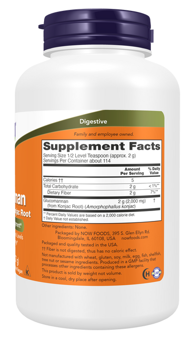 NOW Foods Glucomannan Pure Powder, 8 oz, right side of container label