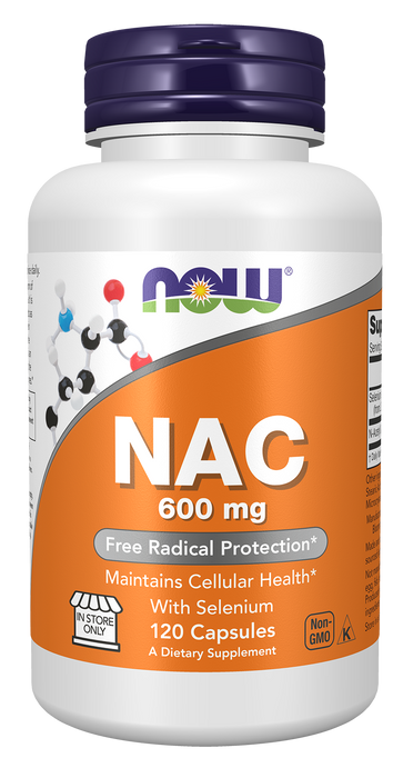 NOW Foods NAC 600 mg, 120 veg capsules, front of bottle