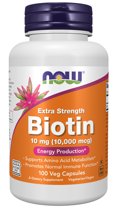 NOW Foods Biotin 10 mg, 100 Veg Capsules, front of bottle